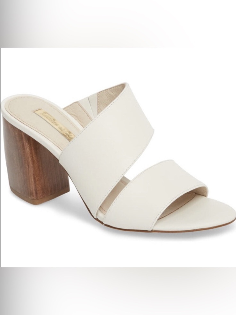 Louise Et Cie white Classic Cream Two-Band Block Heel Mule